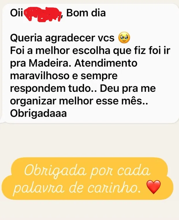 Depoimento de cliente enviado por mensagem