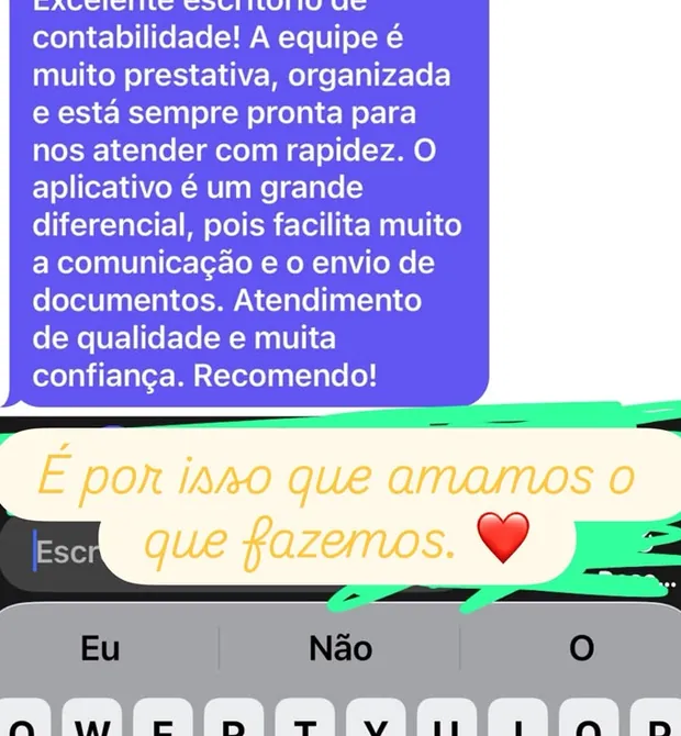 Depoimento de cliente enviado por mensagem