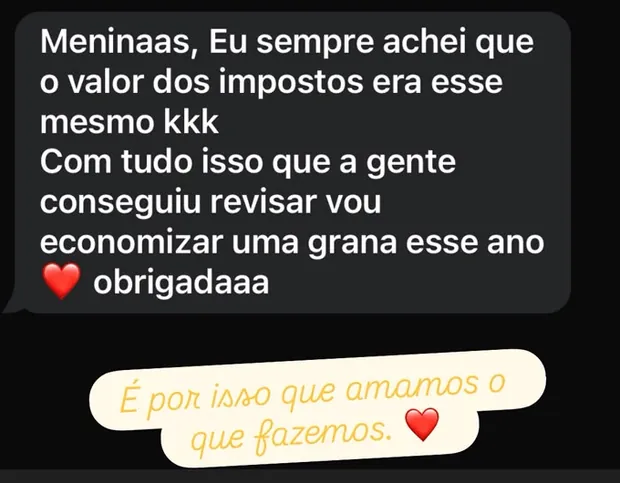 Depoimento de cliente enviado por mensagem